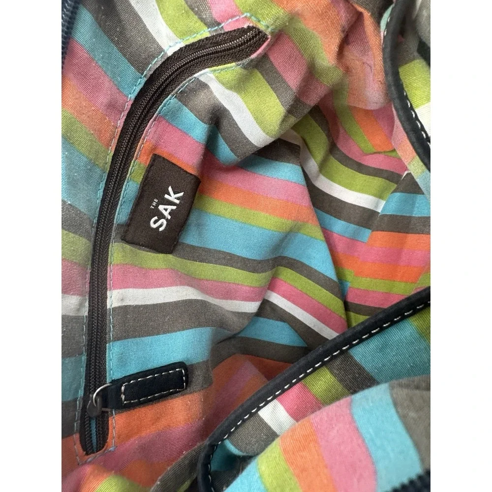 The Sak Handbag Purse Black‎ Woven Medium Adjustable Strap Logo Lined Shoulder